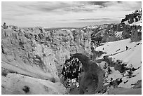 Natural arch in winter. Bryce Canyon National Park, Utah, USA. (black and white)