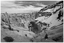 Natural opening in limestone wall. Bryce Canyon National Park, Utah, USA. (black and white)