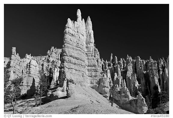 Hoodoos seen from the base. Bryce Canyon National Park (black and white)