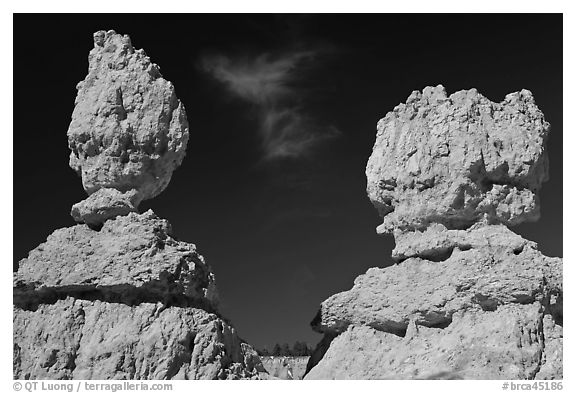 Lumpy and bulging profiles of hooodos. Bryce Canyon National Park (black and white)