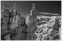 Capped hoodoos and amphitheatre. Bryce Canyon National Park, Utah, USA. (black and white)