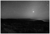 Bryce Amphitheater under starry sky at night. Bryce Canyon National Park ( black and white)