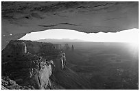 Mesa Arch at sunrise, Island in the sky. Canyonlands National Park, Utah, USA. (black and white)