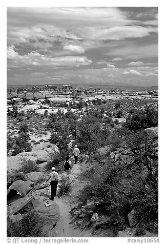 Hikers on the Chesler Park trail, the Needles. Canyonlands National Park, Utah, USA.