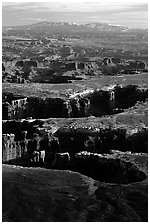 Monument basin from Grand View Point, Island in the Sky, late afternoon. Canyonlands National Park, Utah, USA. (black and white)