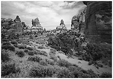 Sandstone towers, Chesler Park. Canyonlands National Park, Utah, USA. (black and white)