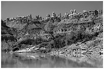 Doll House seen from the Colorado River. Canyonlands National Park, Utah, USA. (black and white)