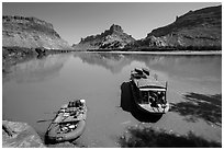 Jetboat and raft on Colorado River. Canyonlands National Park ( black and white)