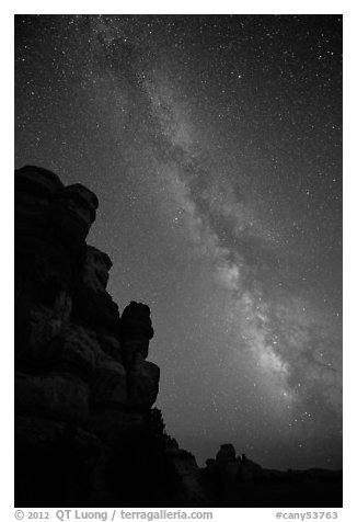 Doll House pinnacles and Milky Way. Canyonlands National Park (black and white)