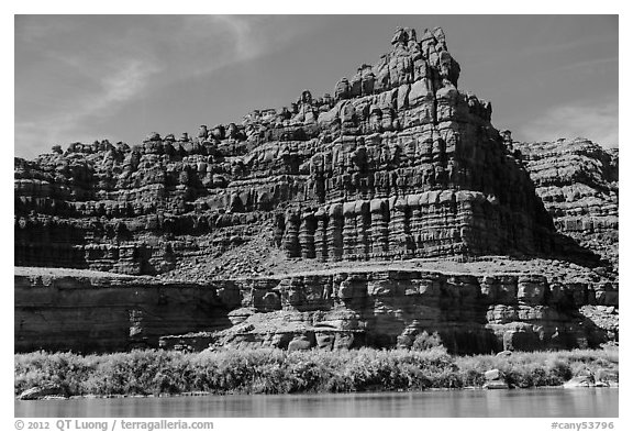 Flutted cliffs above Colorado River. Canyonlands National Park (black and white)