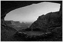 Alcove with False Kiva at sunset. Canyonlands National Park, Utah, USA. (black and white)