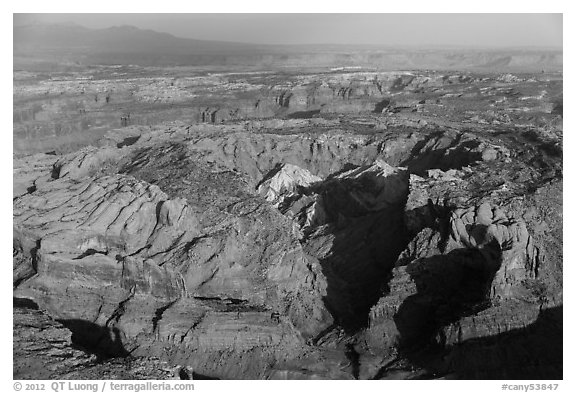 Aerial view of Upheaval Dome. Canyonlands National Park (black and white)