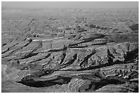 Aerial view of Petes Mesa. Canyonlands National Park, Utah, USA. (black and white)