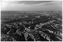 Aerial view of Maze area. Canyonlands National Park ( black and white)