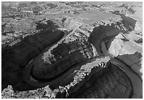 Aerial view of confluence of Green and Colorado River. Canyonlands National Park ( black and white)