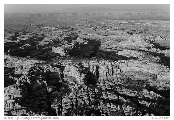 Aerial view of pinnacles and canyons, Needles. Canyonlands National Park, Utah, USA.