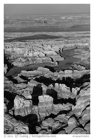 Aerial view of spires and canyons, Needles. Canyonlands National Park (black and white)