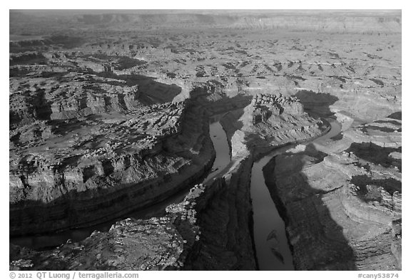 Aerial view of the Loop. Canyonlands National Park (black and white)