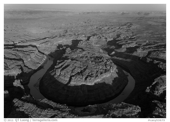 Aerial view of the Loop goosenecks. Canyonlands National Park (black and white)