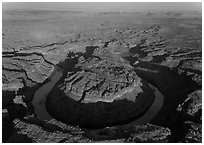 Aerial view of the Loop goosenecks. Canyonlands National Park, Utah, USA. (black and white)