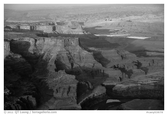 Aerial view of Dead Horse Point. Canyonlands National Park (black and white)