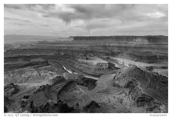Dead Horse Point view with virgas. Canyonlands National Park (black and white)