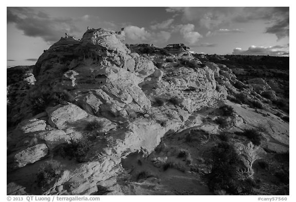 Last light above High Spur slot canyon, Orange Cliffs Unit, Glen Canyon National Recreation Area, Utah. USA (black and white)