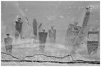 Barrier Canyon Style pictographs, the Great Gallery, Horseshoe Canyon. Canyonlands National Park, Utah, USA. (black and white)