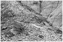 Rocks and clay badlands, Orange Cliffs Unit, Glen Canyon National Recreation Area, Utah. USA ( black and white)