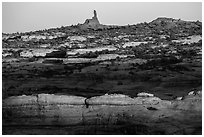 Maze and Chimney Rock at sunset, land of Standing rocks. Canyonlands National Park ( black and white)