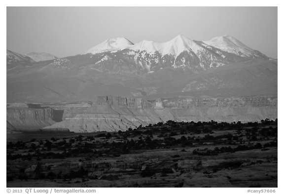 Distant Island in the Sky cliffs and La Sal mountains. Canyonlands National Park, Utah, USA.