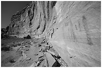 Rock art and cliff in Pictograph Fork. Canyonlands National Park, Utah, USA. (black and white)