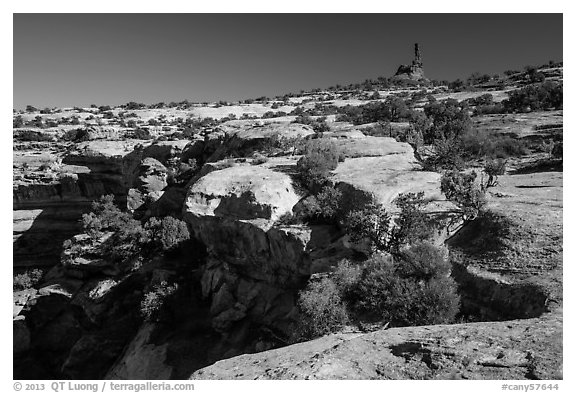 Chimney rock above Maze canyons. Canyonlands National Park, Utah, USA.