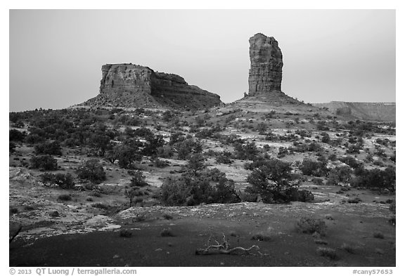 Lizard and Plug rock formations at dawn. Canyonlands National Park, Utah, USA.