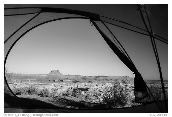 View from inside tent at Standing Rock camp. Canyonlands National Park, Utah, USA.