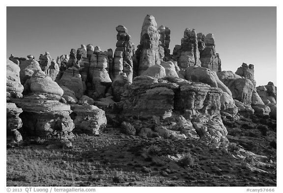 Dollhouse spires at sunrise, Maze District. Canyonlands National Park (black and white)