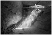 Chamber and sunray, the Dollhouse, Maze District. Canyonlands National Park, Utah, USA. (black and white)