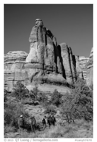 Hikers at the bottom of the Maze. Canyonlands National Park (black and white)