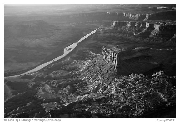 Aerial View of Cliffs and Green River. Canyonlands National Park (black and white)