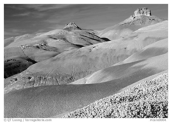 Badlands of  Bentonite hills, Cathedral Valley, afternoon. Capitol Reef National Park, Utah, USA.