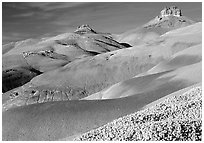 Badlands of  Bentonite hills, Cathedral Valley, afternoon. Capitol Reef National Park, Utah, USA. (black and white)