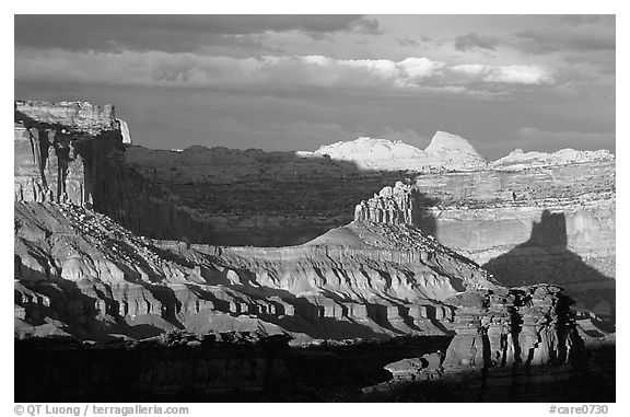 Capitol Reef section of the Waterpocket Fold from Sunset Point, sunset. Capitol Reef National Park (black and white)