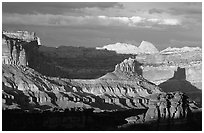 Capitol Reef section of the Waterpocket Fold from Sunset Point, sunset. Capitol Reef National Park, Utah, USA. (black and white)