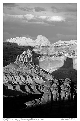 Cliffs and domes in the Waterpocket Fold, clearing storm, sunset. Capitol Reef National Park (black and white)
