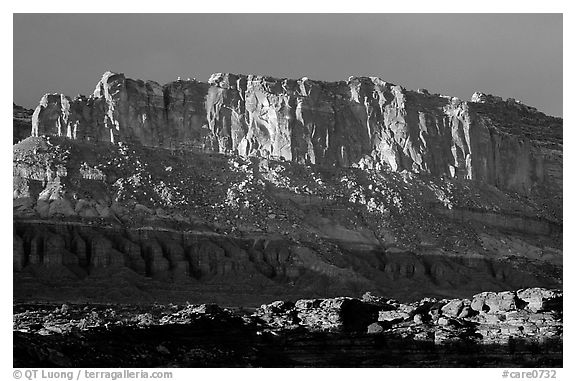 Cliffs from Sunset Point, sunset. Capitol Reef National Park (black and white)