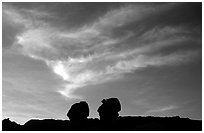Twin boulders and clouds, dusk. Capitol Reef National Park ( black and white)