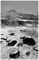 Castle Meadow and Castle, winter. Capitol Reef National Park, Utah, USA. (black and white)
