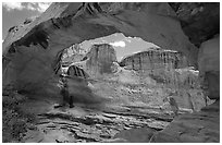 Hickman Bridge natural arch. Capitol Reef National Park, Utah, USA. (black and white)