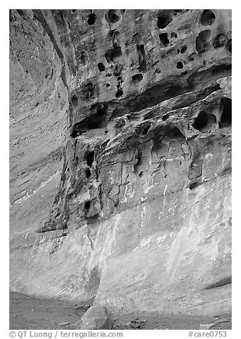Holes in rock, Capitol Gorge. Capitol Reef National Park (black and white)