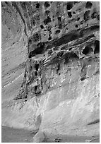 Holes in rock, Capitol Gorge. Capitol Reef National Park, Utah, USA. (black and white)